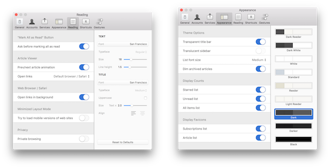 Lettori RSS Mac Impostazioni Reeder
