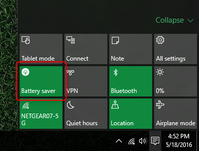 modalità risparmio batteria windows 10