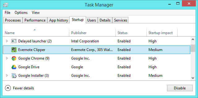 il task manager di Windows 8.1 configura i programmi di avvio