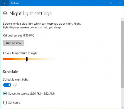 luce notturna di windows 10