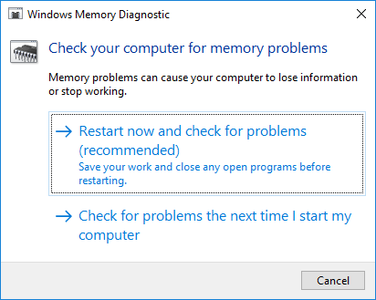La memoria diagnostica di Windows controlla se il computer presenta problemi di memoria