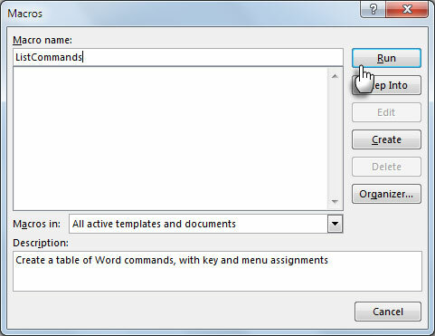 Esegui macro con "ListCommands"