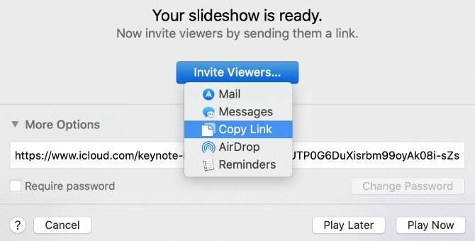 Opzione Keynote Live Invite Viewers