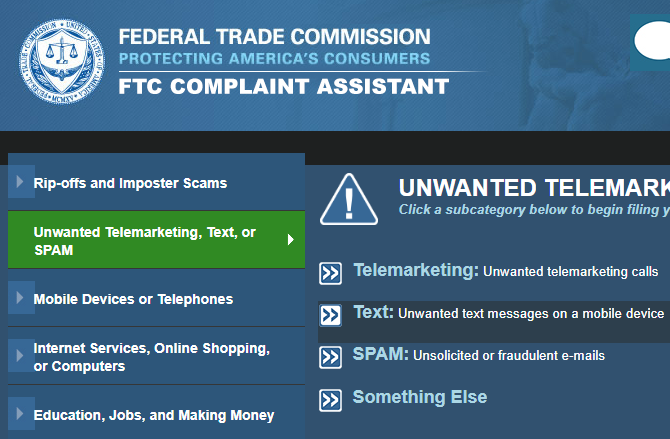 Spam di testo del rapporto FTC