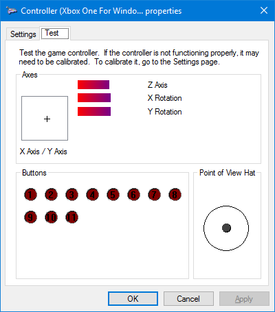 Finestra di calibrazione del controller di gioco di Windows