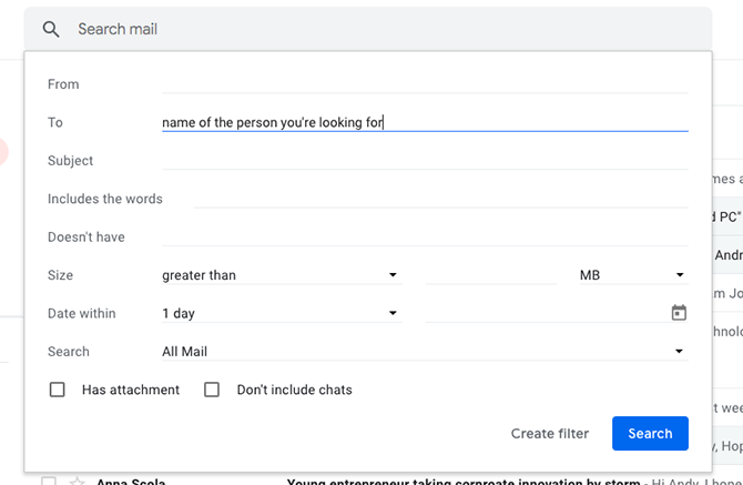 ricerca avanzata in gmail
