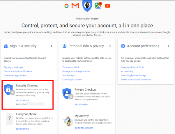 impostazioni dell'account google