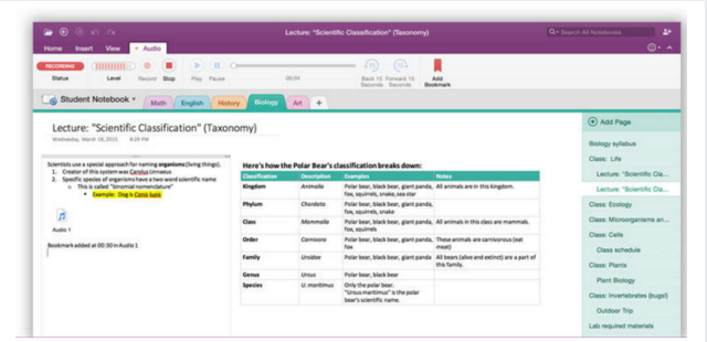 Screenshot di OneNote