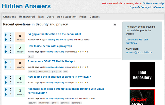 risposte nascoste in alto sito web scuro