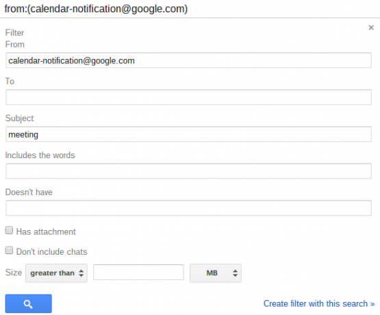 Filtro Gmail da Google Calendar