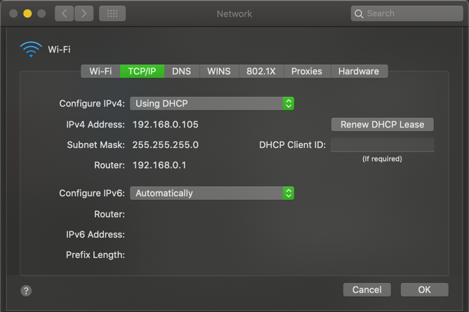 Impostazioni IP TCP Mac