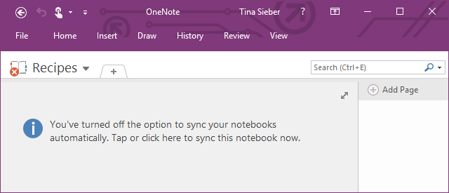 Sincronizzazione OneNote disabilitata