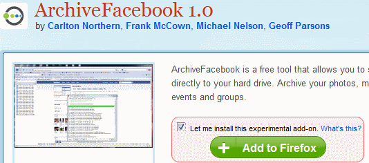 Componente aggiuntivo ArchiveFacebook