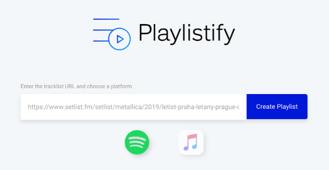 Playlistify crea playlist da setlist su 1001 tracklist, setlist.fm e livetracklist