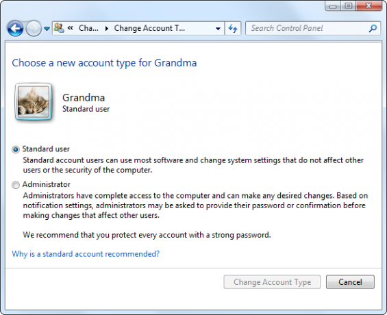 standard vs-amministratore account di Windows-in-