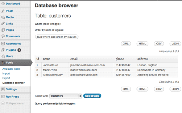 tabella di database personalizzata