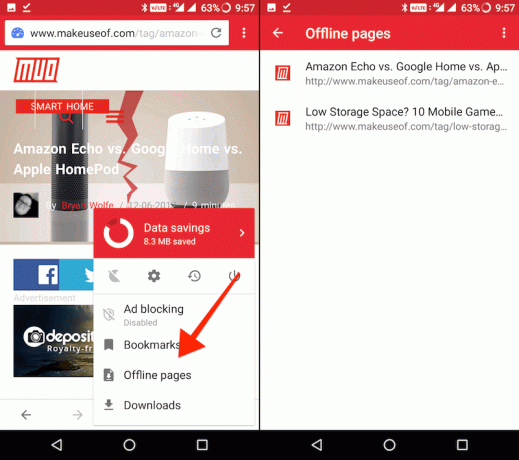 salva pagine offline con Opera mini - sezione Pagine offline