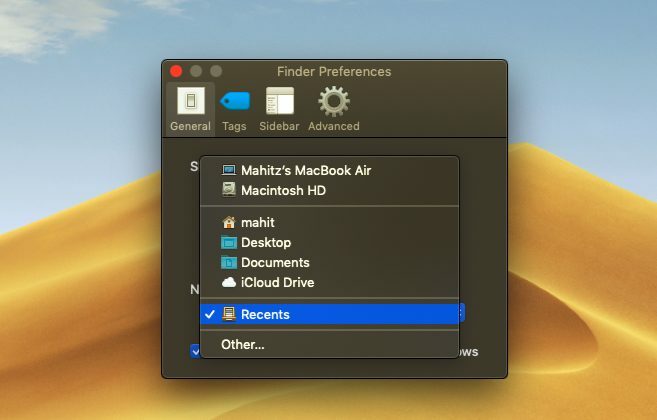 cartella predefinita di macos finder 