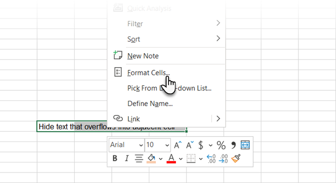 Seleziona Formatta celle per nascondere il testo di overflow in Excel