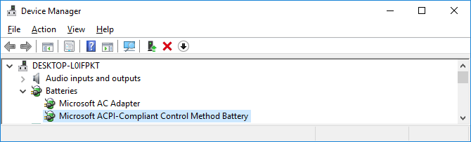 Driver della batteria di Gestione dispositivi di Windows 10