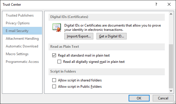 Outlook leggere e-mail di testo semplice