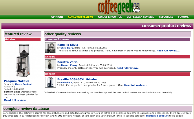 Coffee Geek è l'enciclopedia principale di Internet per tutto ciò che riguarda il caffè