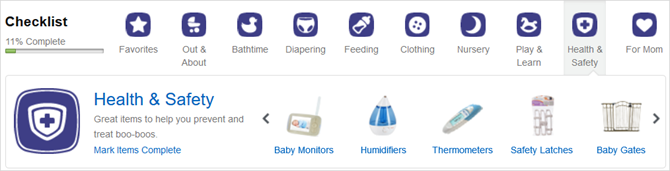 lista di controllo del registro di Amazon baby