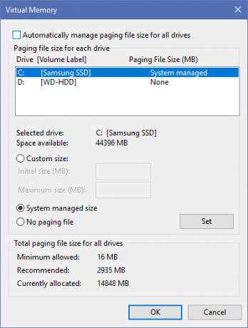 File di pagina di gestione di Windows 10