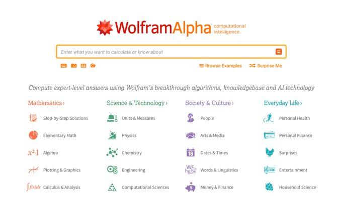 Screenshot di Wolfram Alpha