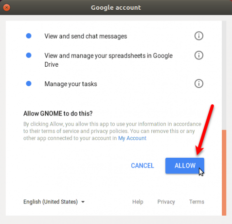 Consenti a Gnome di accedere a Google Drive