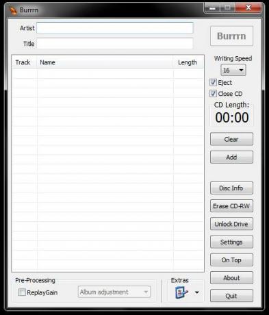 Burrrn: un'utilità gratuita per la masterizzazione di CD audio da FLAC, OGG e MP3 e altro. Burrrn