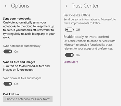 Impostazioni OneNote-Funzioni-windows-