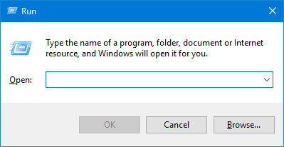 Schermata del prompt dei comandi di Windows 10 Run