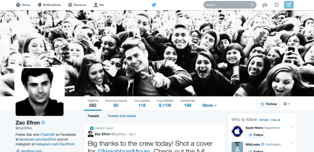 Twitter modifica il design della pagina del profilo - Ancora una volta zacefron 640x310