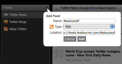 Pluggio - Un ottimo client Twitter online per gli utenti di netbook Aggiungi feed