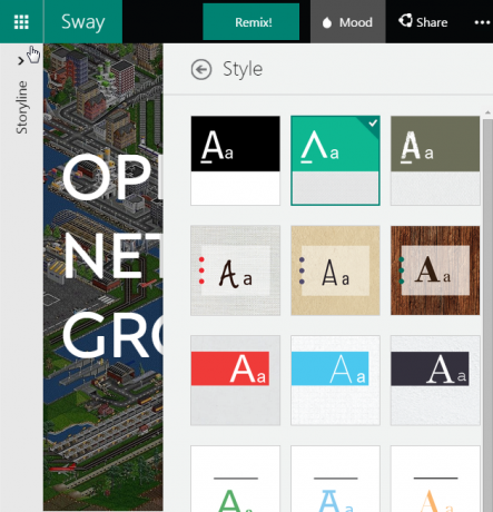 Impostazioni di stile di Microsoft Sway