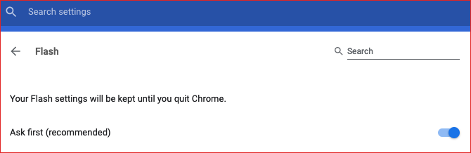 abilita flash nella scheda delle impostazioni di Google Chrome