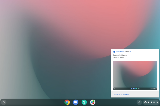 Chrome OS visualizza una notifica dopo uno screenshot