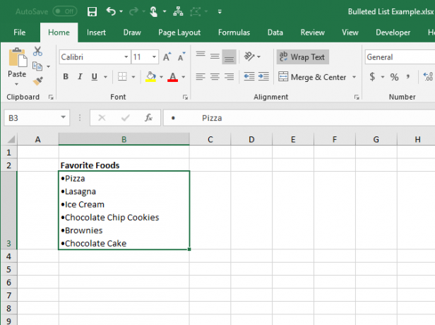 Elenco puntato copiato da Word in una singola cella in Excel