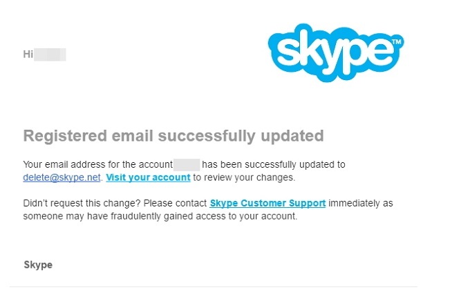 cancellazione dell'account skype