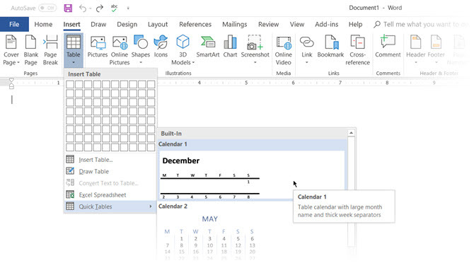 Tabella di inserimento di Microsoft Word