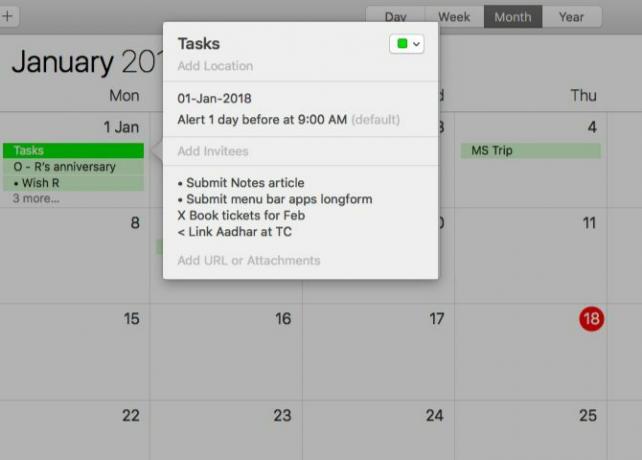 Utilizzo di Calendar per un journal bullet su Mac