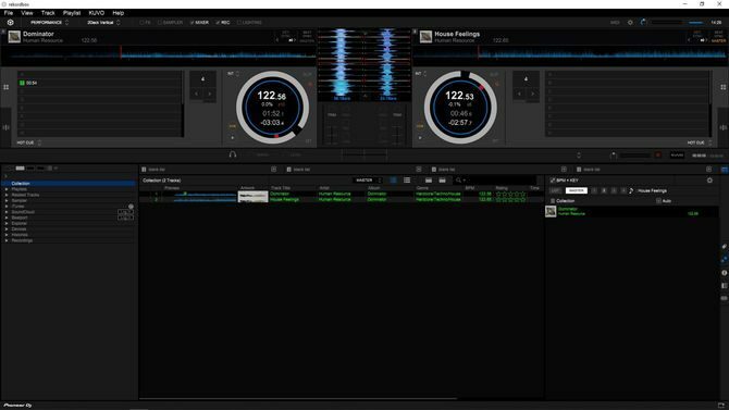 uno screenshot dell'interfaccia di rekordbox