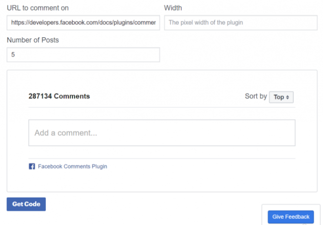 Widget di commento per widget di Facebook