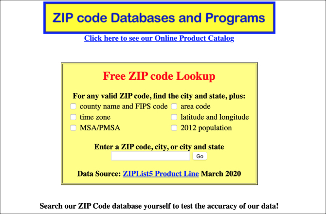 Pagina principale di Zip Info