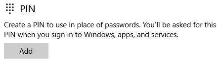 Windows 10 crea la password del pin