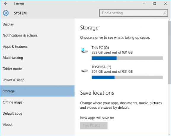 archiviazione di sistema di Windows 10