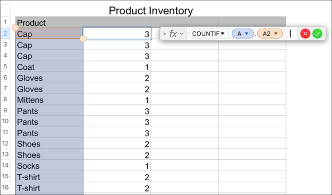 Funzione COUNTIF per trovare duplicati nei numeri