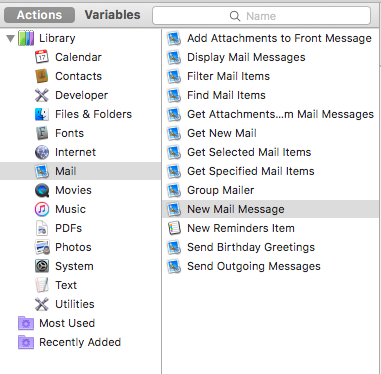 opzioni di posta elettronica per mac automator