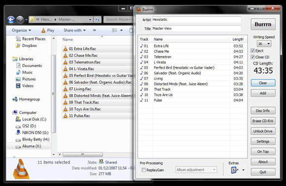 Burrrn - Un'utilità gratuita per la masterizzazione di CD audio da FLAC, OGG e MP3 e altro burnflac